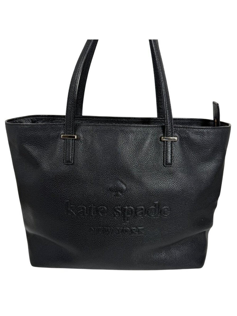 Kate Spade REMMI Black Leather Double Handles Structured Tote Bag Embossed Logo
